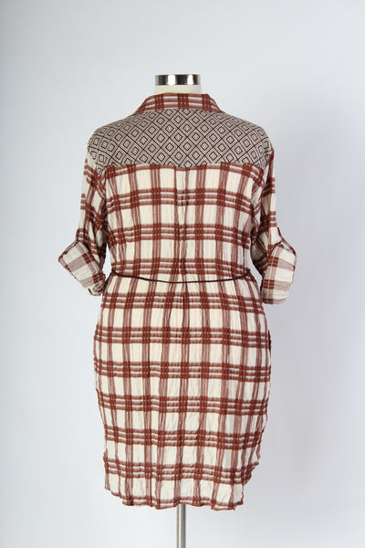 Plus Size Clothing for Women - Plaid Button Up Dress - Rust - Society+ - Society Plus - Buy Online Now! - 2