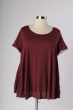 Plus Size Clothing for Women - Soft Embroidered Sleeve Top - Wine - Society+ - Society Plus - Buy Online Now! - 1
