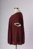 Plus Size Clothing for Women - Soft Embroidered Sleeve Top - Wine - Society+ - Society Plus - Buy Online Now! - 2