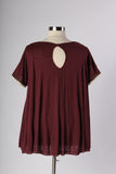Plus Size Clothing for Women - Soft Embroidered Sleeve Top - Wine - Society+ - Society Plus - Buy Online Now! - 3