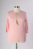 Plus Size Clothing for Women - Tassled Long Sleeve Top - Pink - Society+ - Society Plus - Buy Online Now! - 1