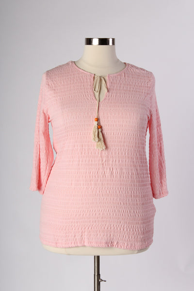 Plus Size Clothing for Women - Tassled Long Sleeve Top - Pink - Society+ - Society Plus - Buy Online Now! - 1