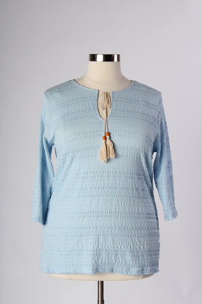 Plus Size Clothing for Women - Tassled Baby Blue Top - Society+ - Society Plus - Buy Online Now! - 1