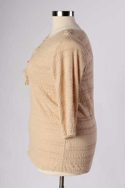 Plus Size Clothing for Women - Tassled Long Sleeve Top - Beige - Society+ - Society Plus - Buy Online Now! - 3