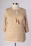 Plus Size Clothing for Women - Tassled Long Sleeve Top - Beige - Society+ - Society Plus - Buy Online Now! - 1