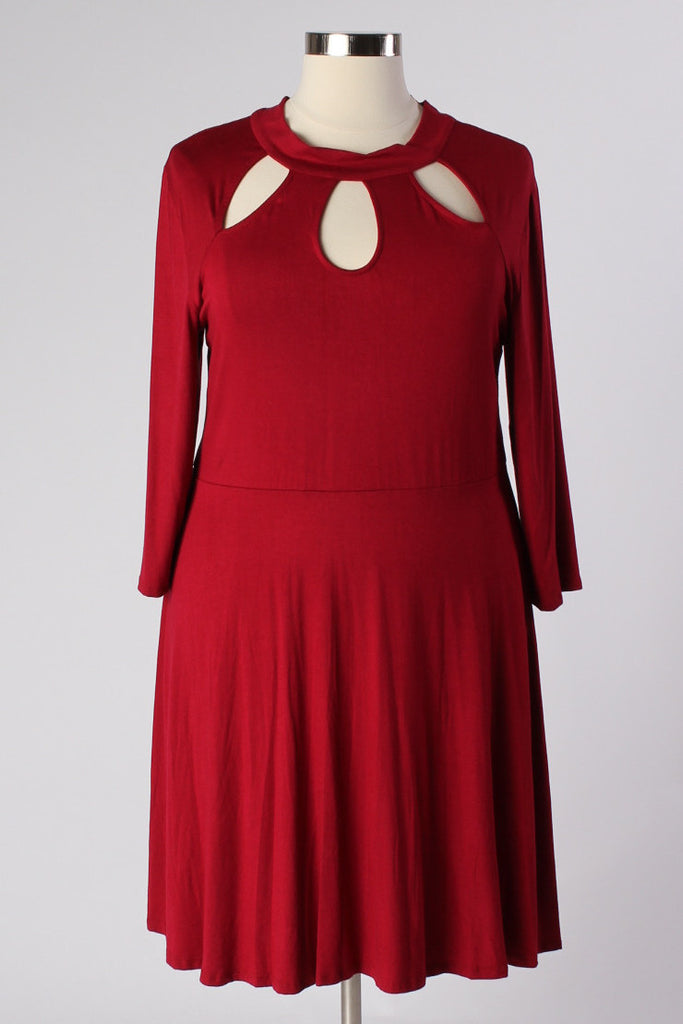 Plus Size Clothing for Women - Lady Boss Keyhole Dress - Burgundy - Society+ - Society Plus - Buy Online Now! - 1