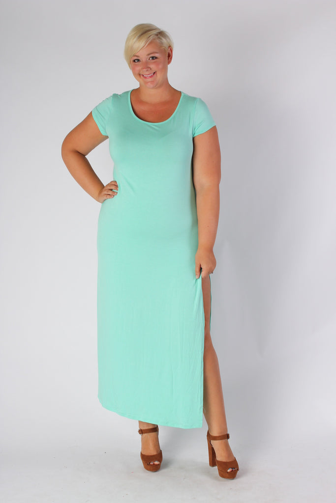 Plus Size Clothing for Women - Side Slit Maxi Dress - Mint - Society+ - Society Plus - Buy Online Now! - 1