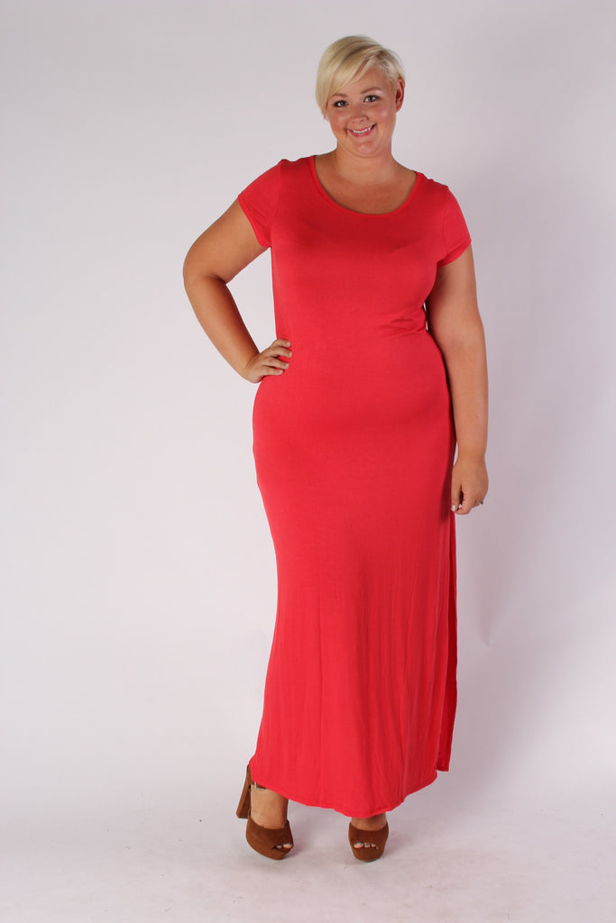 Plus Size Clothing for Women - Side Slit Maxi Dress - Red - Society+ - Society Plus - Buy Online Now! - 1