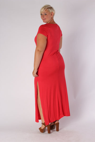 Plus Size Clothing for Women - Side Slit Maxi Dress - Red - Society+ - Society Plus - Buy Online Now! - 2