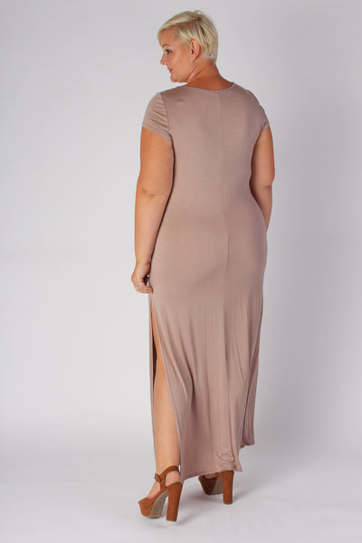 Plus Size Clothing for Women - Side Slit Maxi Dress - Mocha - Society+ - Society Plus - Buy Online Now! - 2