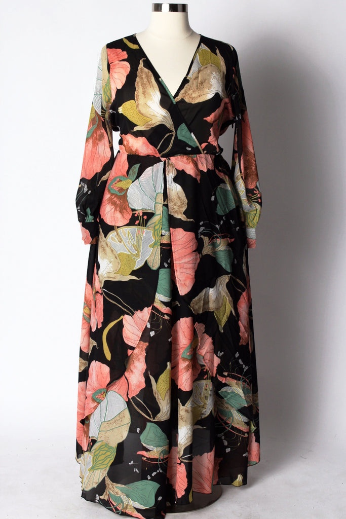 Plus Size Clothing for Women - Iris Oasis Maxi Dress - Black/Pink - Society+ - Society Plus - Buy Online Now! - 1