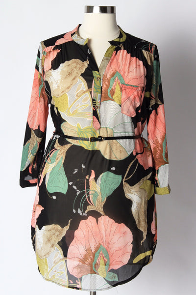 Plus Size Clothing for Women - Iris Oasis Shirtdress- Black/Pink - Society+ - Society Plus - Buy Online Now! - 1