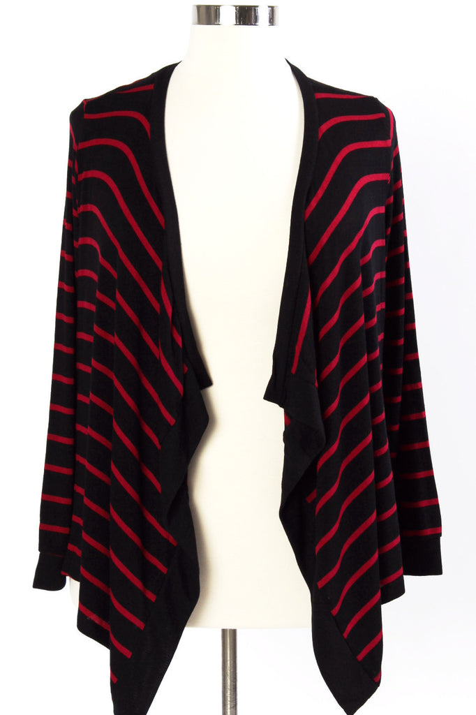 Plus Size Clothing for Women - Isabella Striped Waterfall Cardi - Black/Red - Society+ - Society Plus - Buy Online Now! - 1