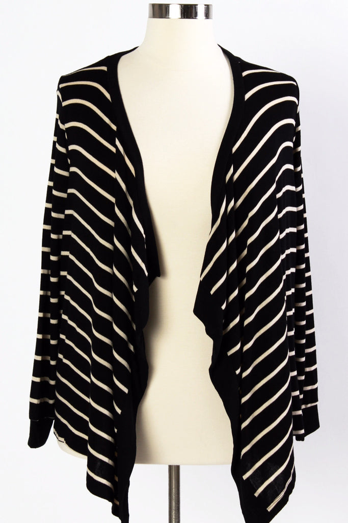 Plus Size Clothing for Women - Isabella Striped Waterfall Cardi - Black/Tan - Society+ - Society Plus - Buy Online Now! - 1