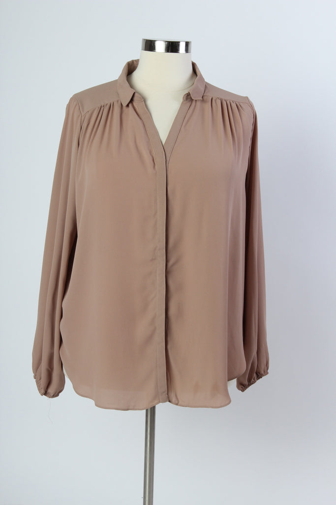 Plus Size Clothing for Women - Mary Tyler Button-Up Blouse - Taupe - Society+ - Society Plus - Buy Online Now! - 1