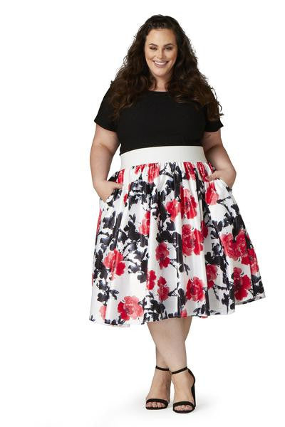 Soiree Midi Skirt - White/Red Floral