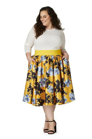 Soiree Midi Skirt - Yellow/Silver Floral