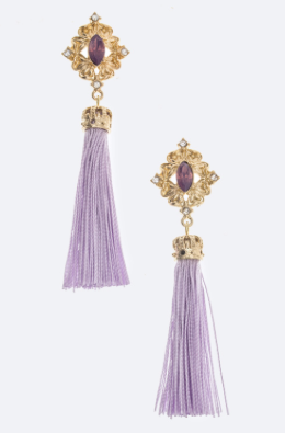 Plus Size Clothing for Women - Crystal and Crown Tassel Earrings - Lavender - Society+ - Society Plus - Buy Online Now! - 1