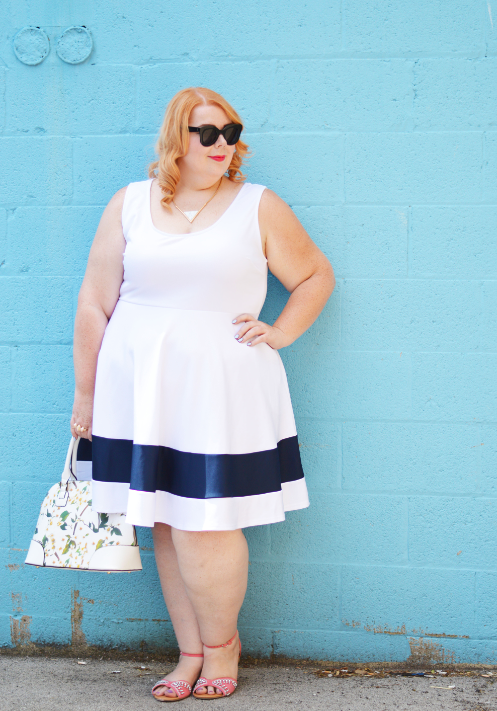 Plus Size Classic Stripe Skater Dress - White Society Plus Plus Size Classic Stripe Skater Dress - White Society Plus