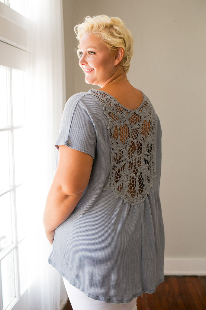 Plus Size Clothing for Women - Crochet Back Top - Gray - Society+ - Society Plus - Buy Online Now! - 1