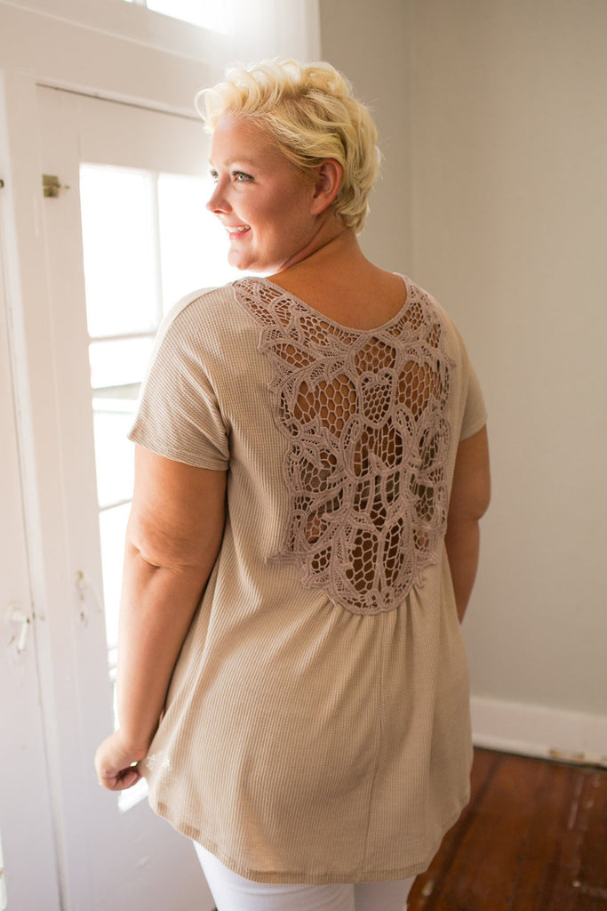 Plus Size Clothing for Women - Crochet Back Top - Taupe - Society+ - Society Plus - Buy Online Now! - 1