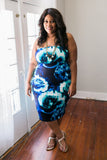Plus Size Clothing for Women - Floral Bodycon Strapless Dress - Blue - Society+ - Society Plus - Buy Online Now! - 1