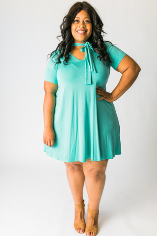 Plus Size Clothing for Women - Bow Tie Babydoll Dress - Jade - Society+ - Society Plus - Buy Online Now! - 1
