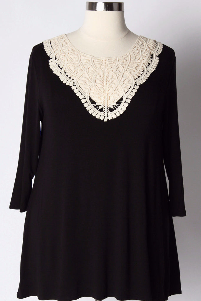 Plus Size Clothing for Women - Wednesday Lace Bib Tunic - Black/Ivory - Society+ - Society Plus - Buy Online Now! - 1