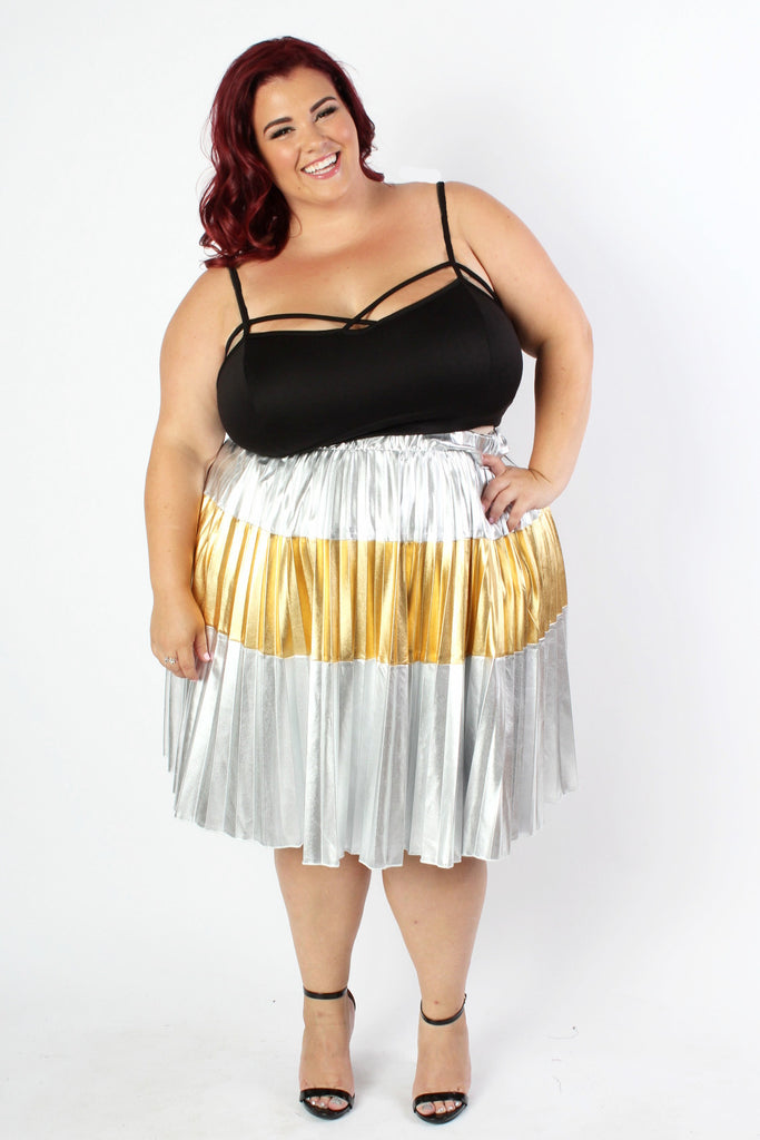 Plus Size Clothing for Women - Jessica Kane Silver/Gold Pleated Skirt - Society+ - Society Plus - Buy Online Now! - 1