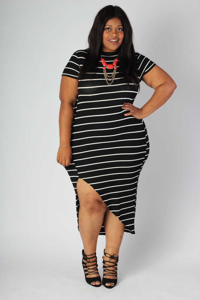Plus Size Clothing for Women - Nautical Striped Fitted Dress - Black - Society+ - Society Plus - Buy Online Now! - 1