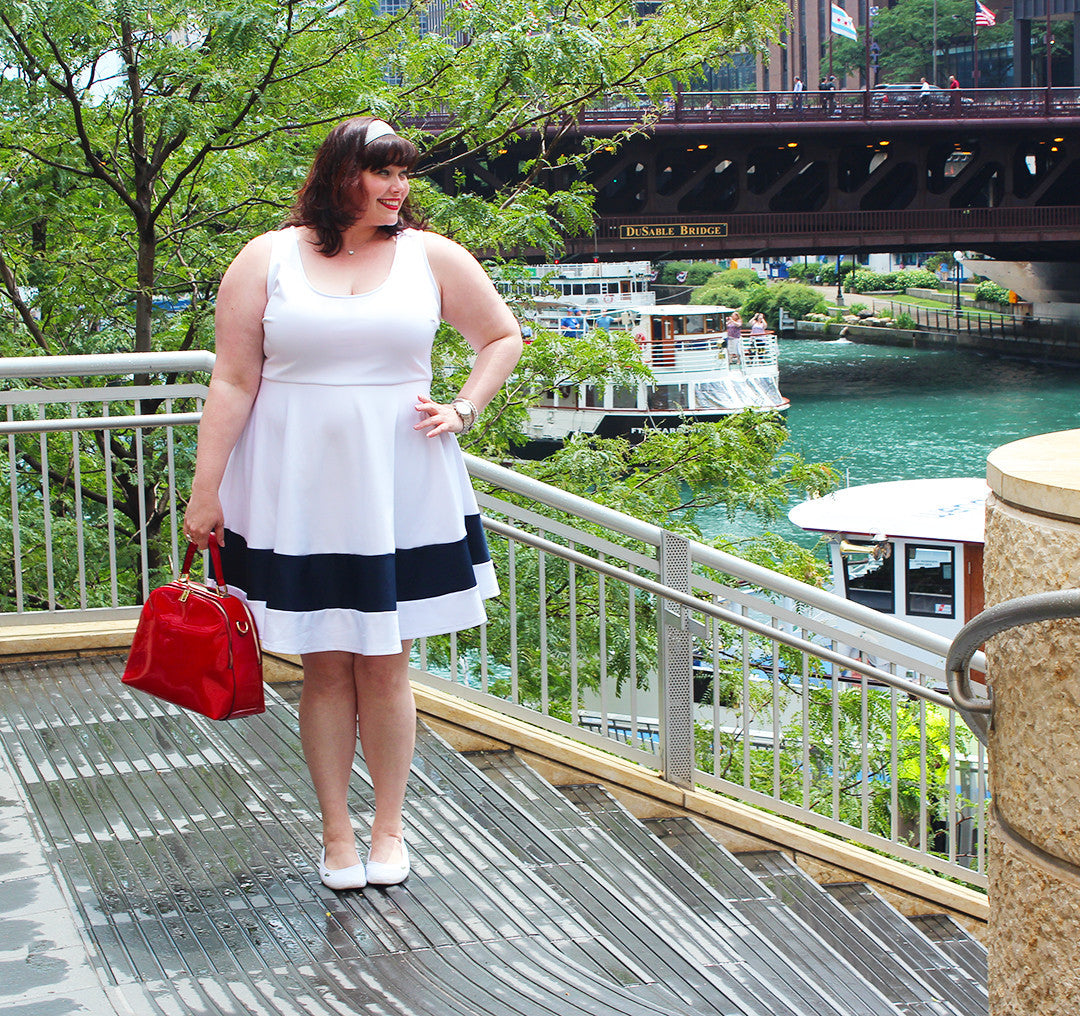 Plus Size Classic Stripe Skater Dress - White Society Plus Plus Size Classic Stripe Skater Dress - White Society Plus