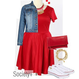 Plus Size Clothing for Women - Solid Skater Dress - Red - Society+ - Society Plus - Buy Online Now! - 2