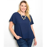 Plus Size Clothing for Women - Chiffon Split Hem Top - Navy - Society+ - Society Plus - Buy Online Now! - 3