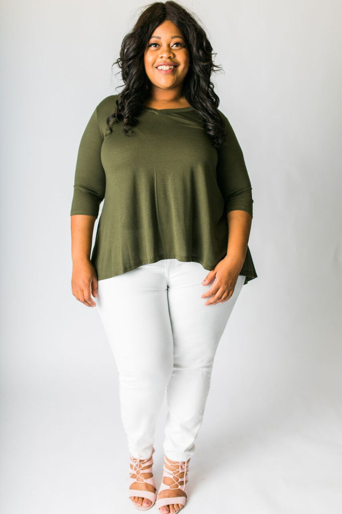 Plus Size Clothing for Women - Solid Half Sleeve Top - Olive - Society+ - Society Plus - Buy Online Now! - 1