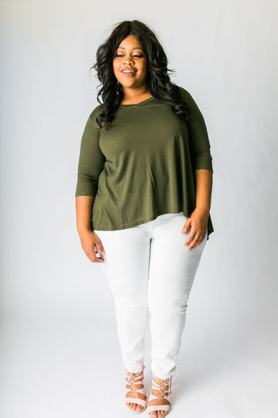 Plus Size Clothing for Women - Solid Half Sleeve Top - Olive - Society+ - Society Plus - Buy Online Now! - 4