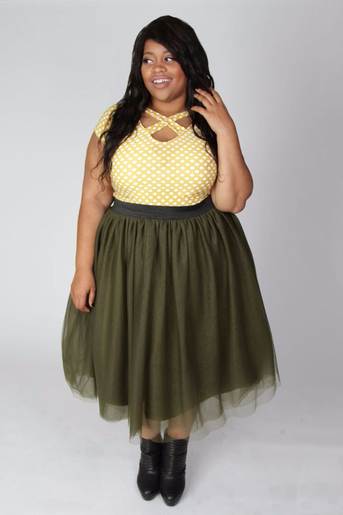 Plus Size Clothing for Women - Polka Dot Keyhole Top - Mustard - Society+ - Society Plus - Buy Online Now!
