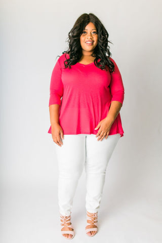 Plus Size Clothing for Women - 3/4 Sleeve Top - Coral - Society+ - Society Plus - Buy Online Now! - 1