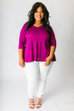Plus Size Clothing for Women - 3/4 Sleeve Top - Magenta - Society+ - Society Plus - Buy Online Now! - 3