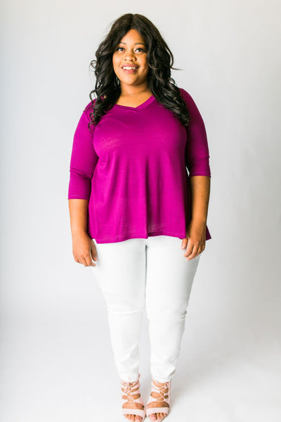Plus Size Clothing for Women - 3/4 Sleeve Top - Magenta - Society+ - Society Plus - Buy Online Now! - 4