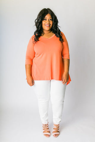 Plus Size Clothing for Women - 3/4 Sleeve Top - Orange - Society+ - Society Plus - Buy Online Now! - 1